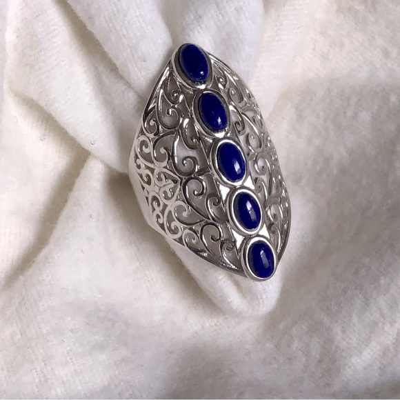 Low Profile Lapis Lazuli Ring in Stainless Steel - Picture 6 of 7